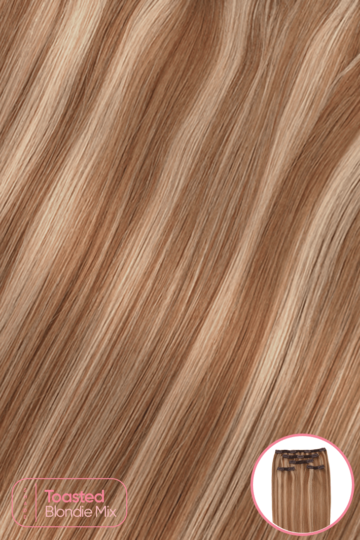 LuxyLace™ 5-piece Clip In Human Hair Extensions - Toasted Blondie Mix - 20" - Wigporium