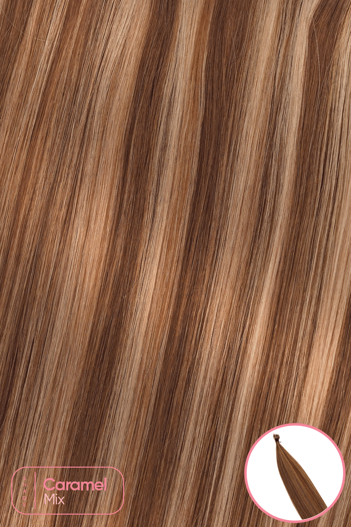 Signature Nano Tip Hair Extensions - Caramel Mix - 18" - Wigporium