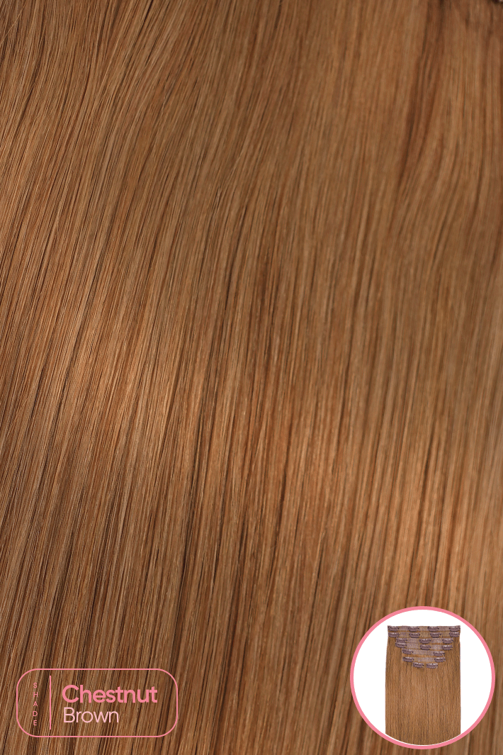 Ultrablend™ 8-piece Clip In Seamless Human Hair Extensions - Chestnut Brown - 18" - Wigporium